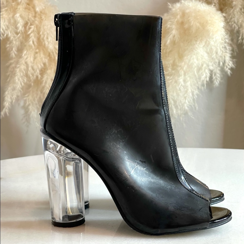 Dolls Kill Black Transparent High Heel Boots